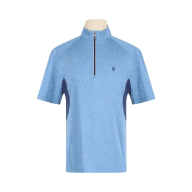 멜란지 메쉬 반팔 블루 집업 티셔츠 T212TSTJ393
